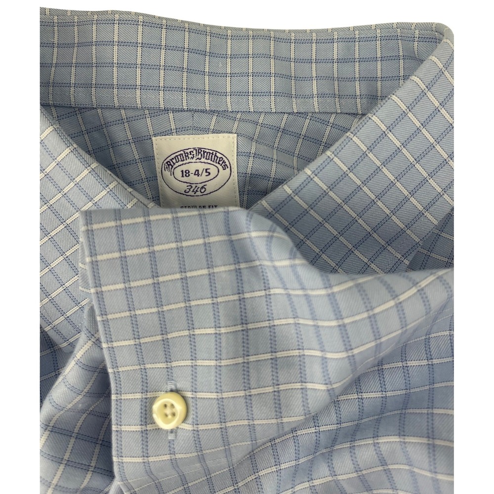 Brooks Brothers 346 Mens‎ 18-4/5 Regular Fit Non-Iron Blue Check Dress Shirt